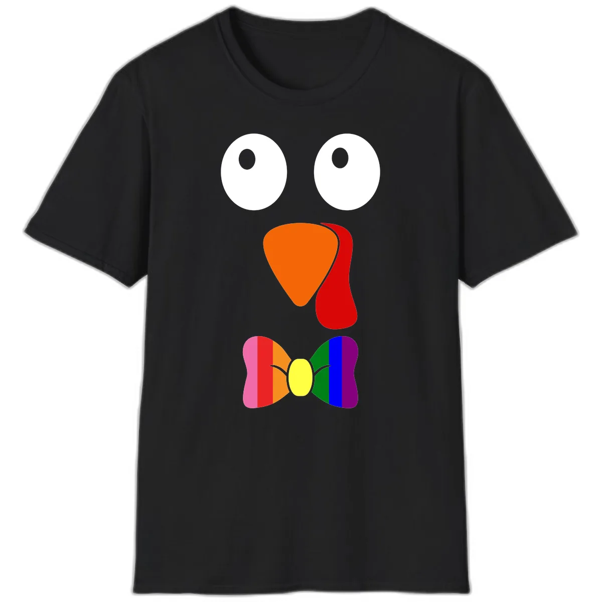 Rainbow Bowtie Turkey Face T-Shirt in Black