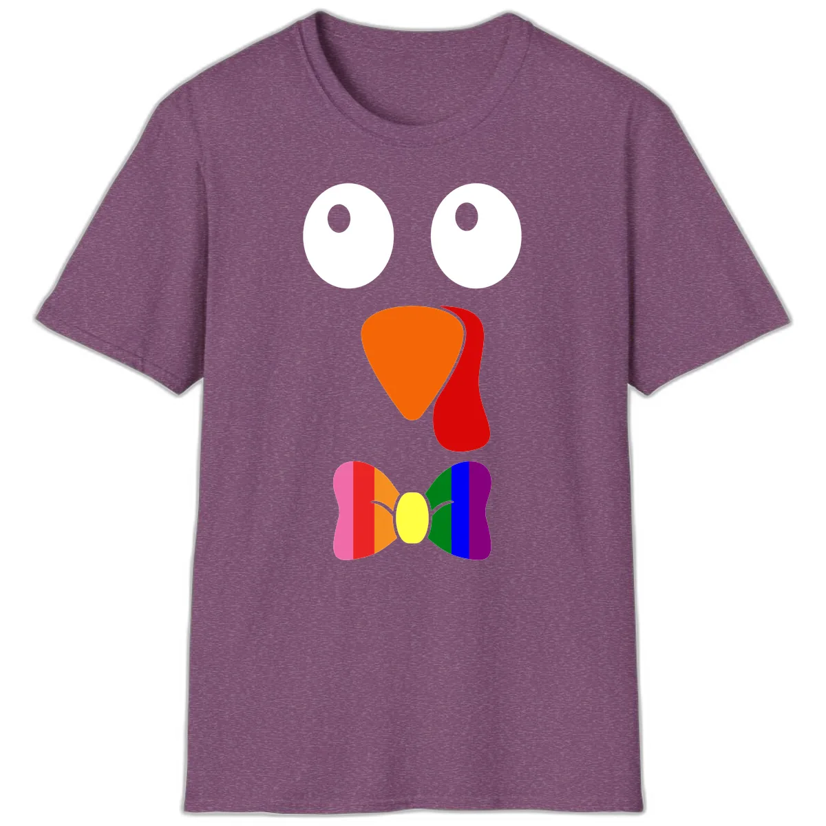 Rainbow Bowtie Turkey Face T-Shirt in Heather Maroon