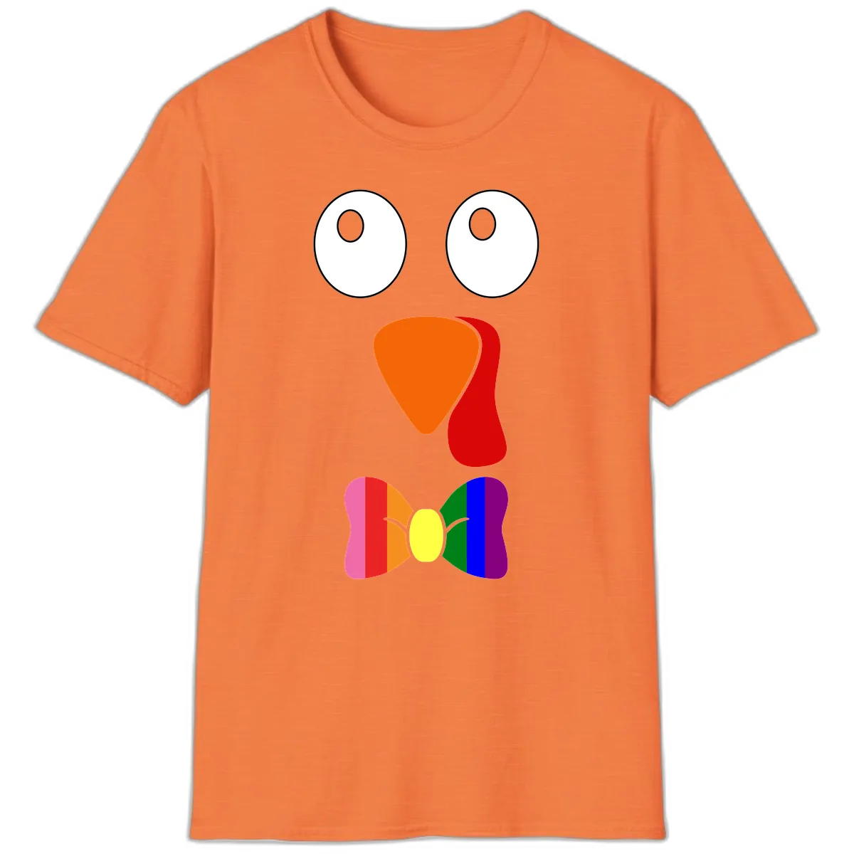 Rainbow Bowtie Turkey Face T-Shirt in Heather Orange