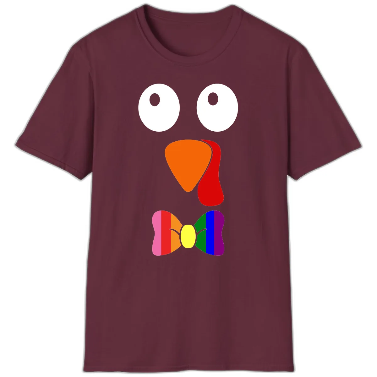 Rainbow Bowtie Turkey Face T-Shirt in Maroon
