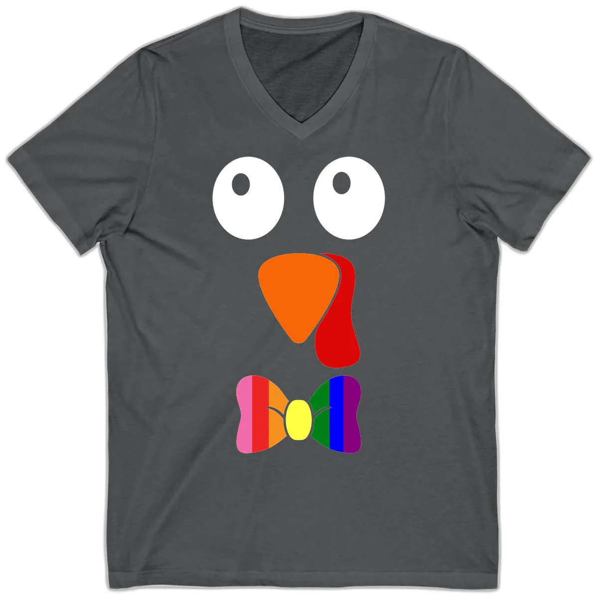 Rainbow Bowtie Turkey Face V-Neck in Asphalt