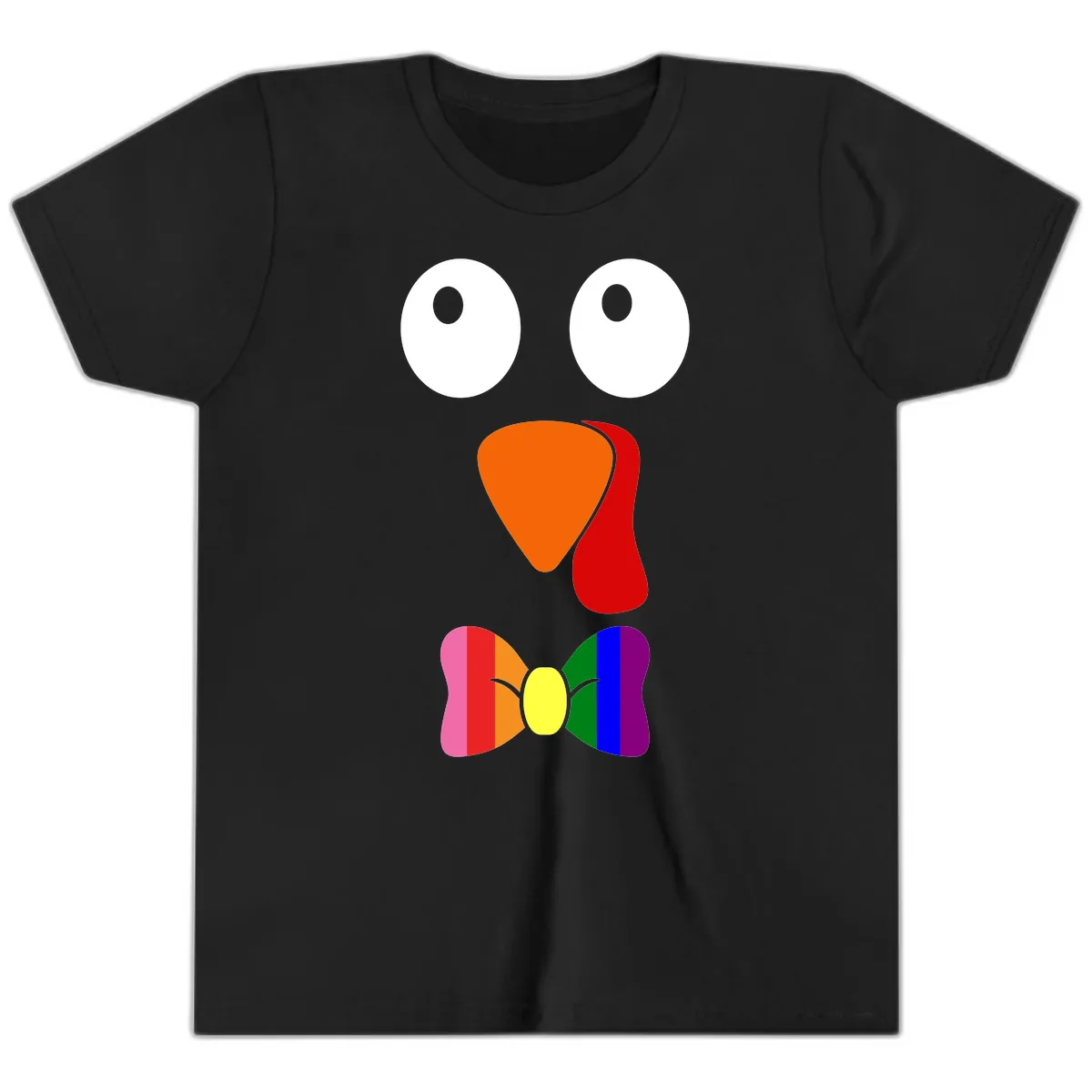 Rainbow Bowtie Turkey Face Youth T-Shirt in Black