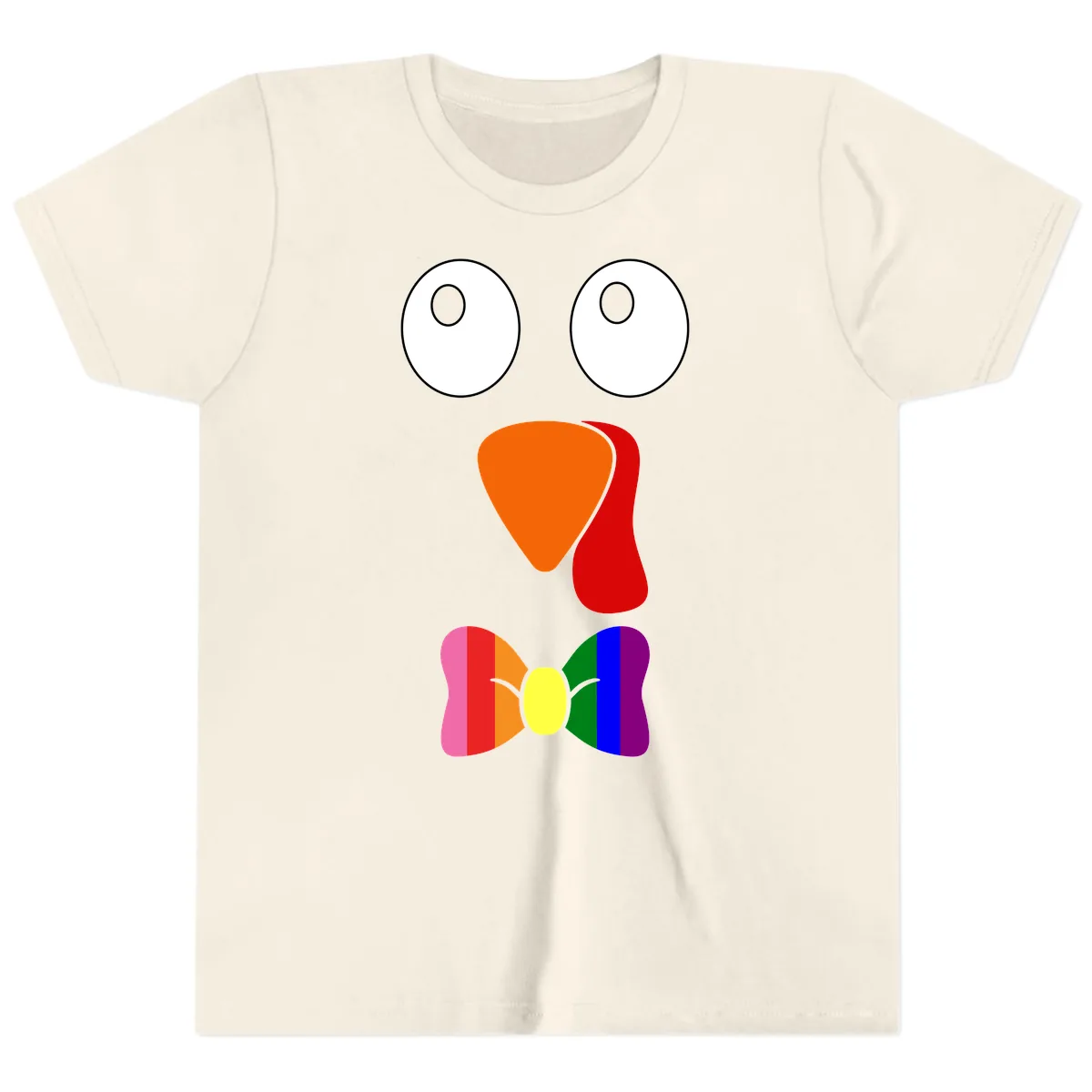 Rainbow Bowtie Turkey Face Youth T-Shirt in Natural