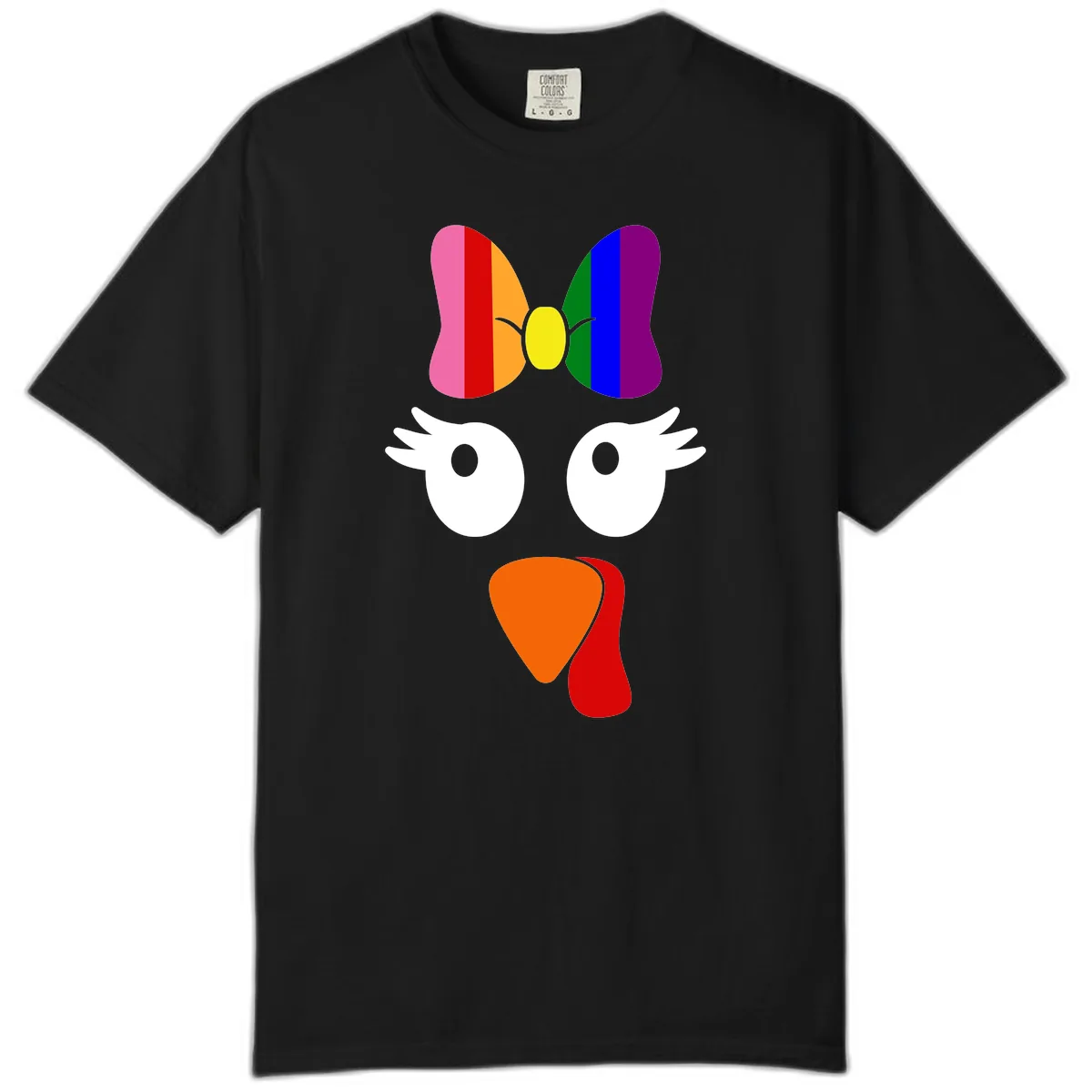 Rainbow Turkey Face Thanksgiving Design Comfort Color in Black