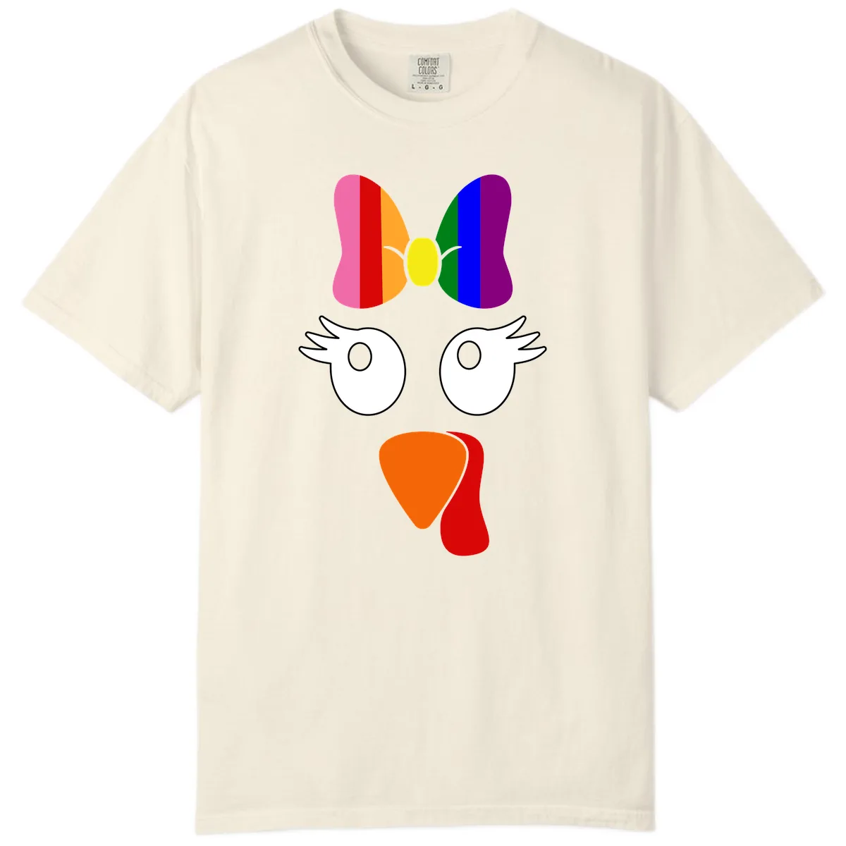 Rainbow Turkey Face Thanksgiving Design Comfort Color in Ivory