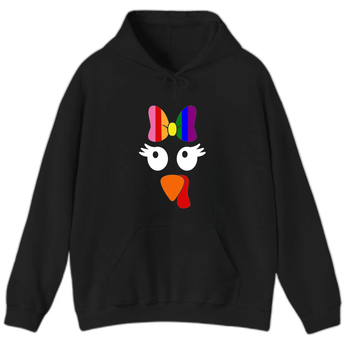Rainbow Turkey Face Thanksgiving Design Hoodie in Black