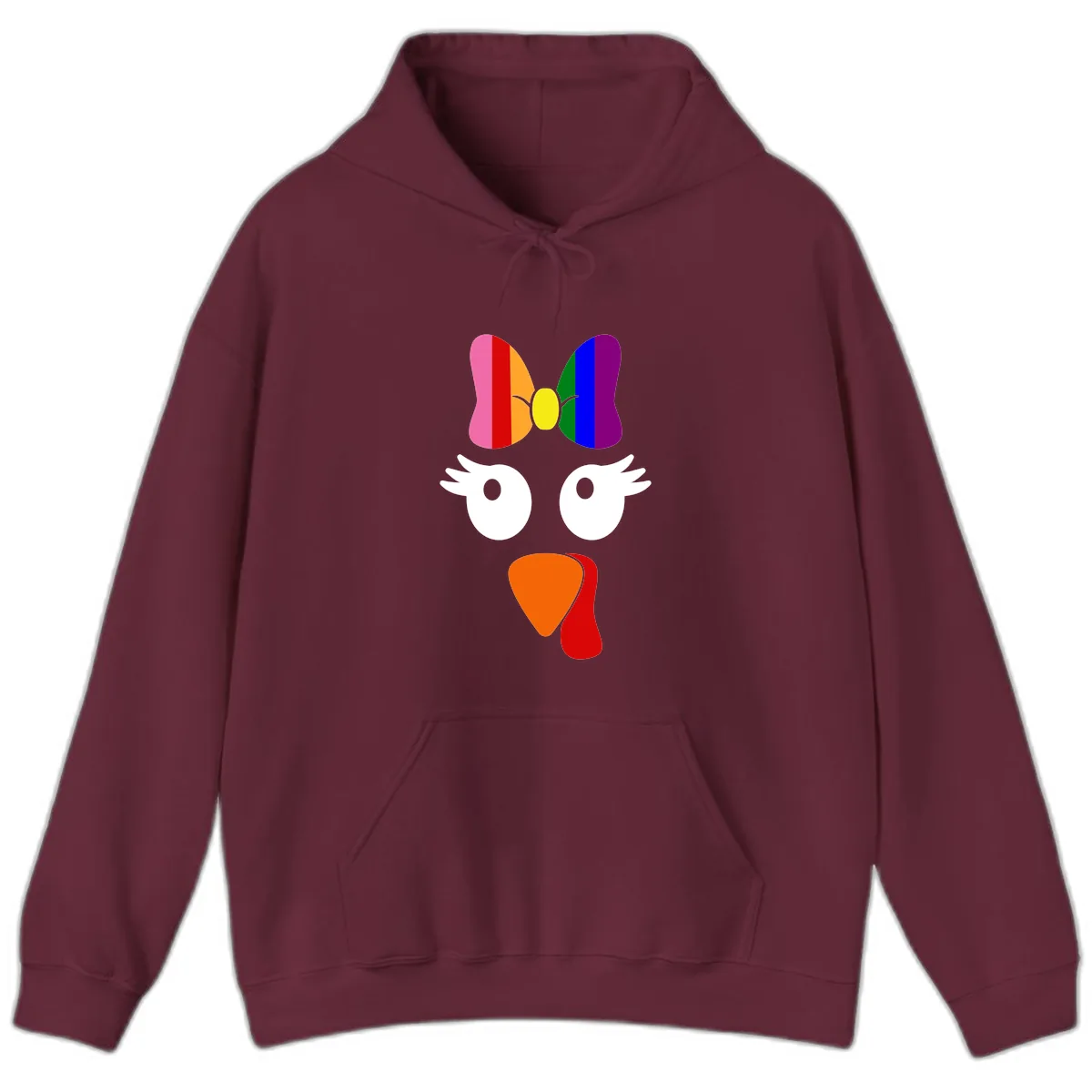 Rainbow Turkey Face Thanksgiving Design Hoodie in Maroon