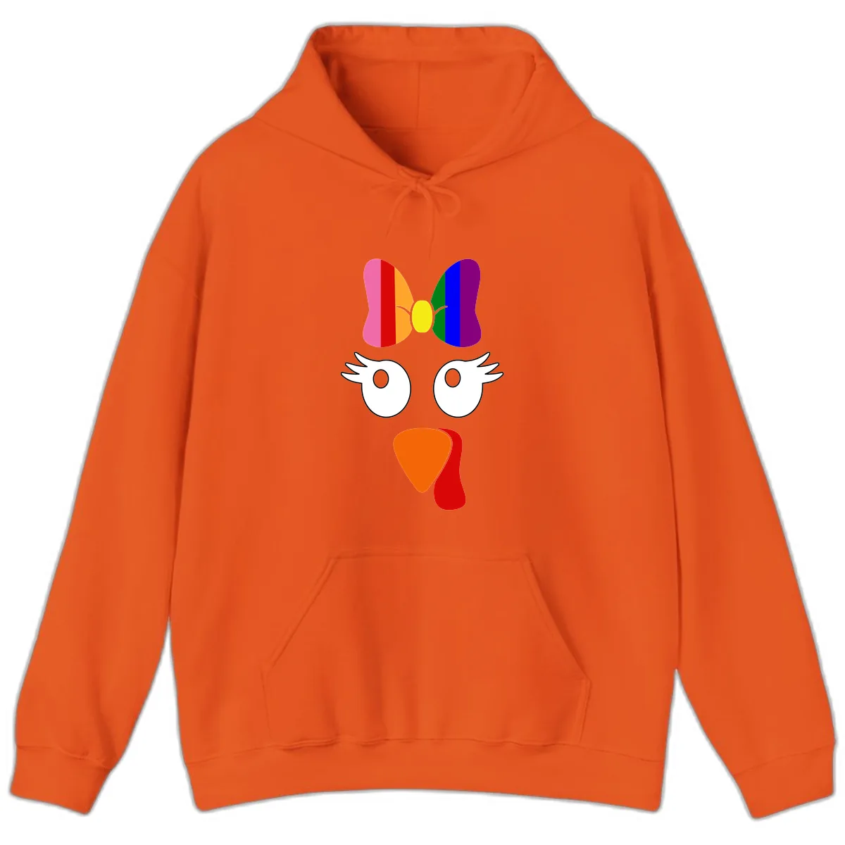 Rainbow Turkey Face Thanksgiving Design Hoodie in Orange
