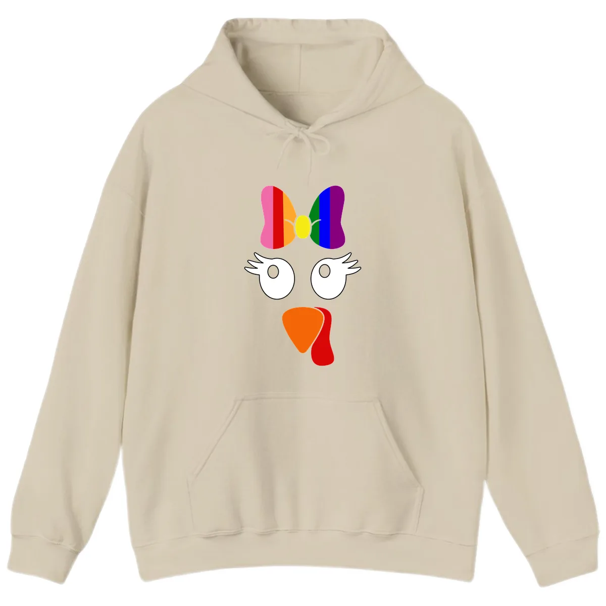 Rainbow Turkey Face Thanksgiving Design Hoodie in Sand
