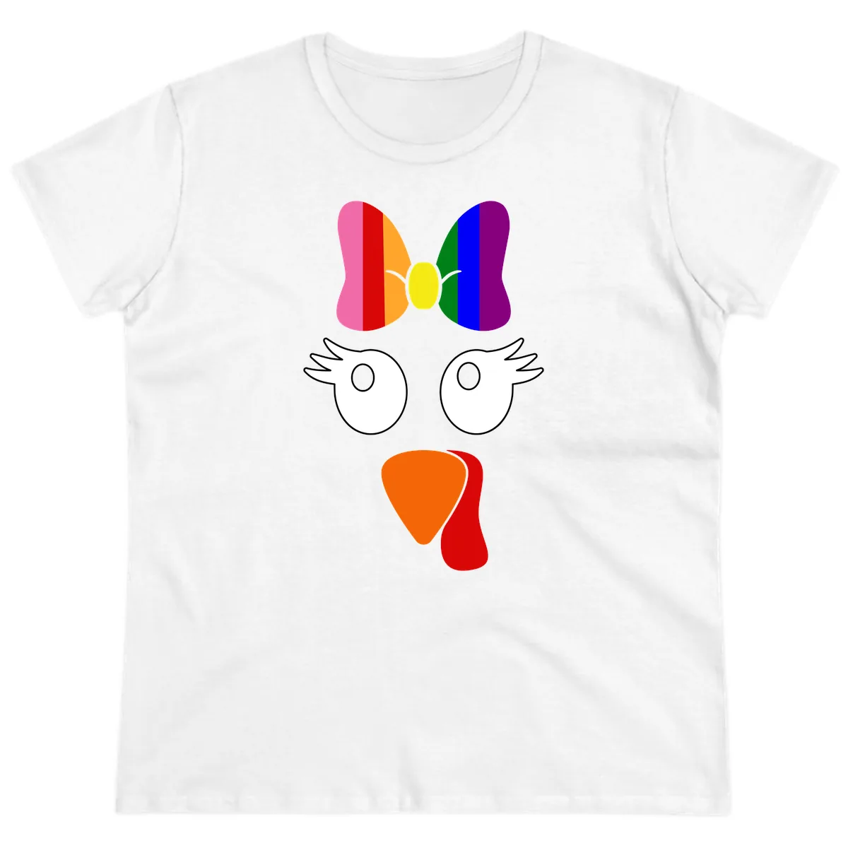 Rainbow Turkey Face Thanksgiving Design Ladies Tee in White