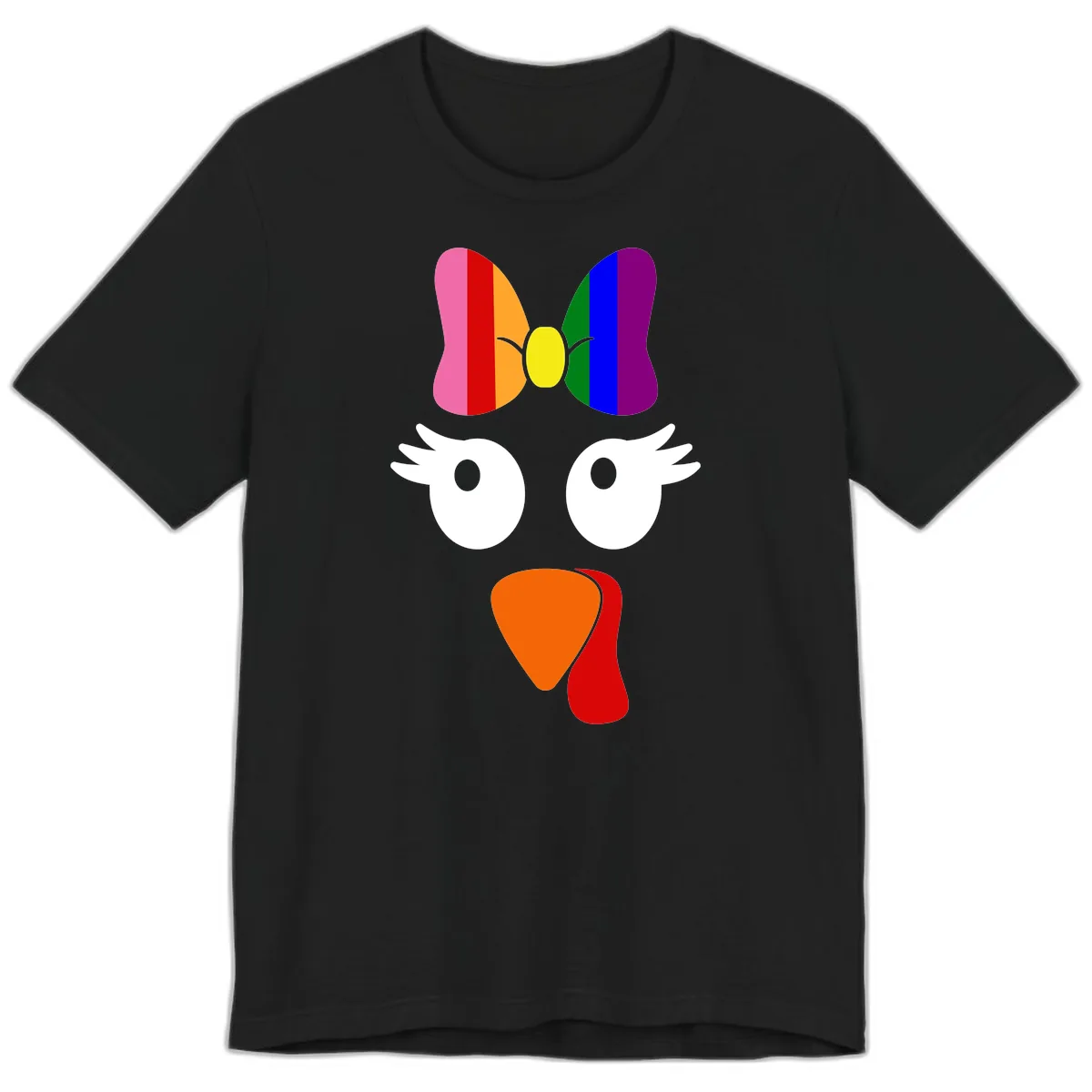 Rainbow Turkey Face Thanksgiving Design Premium T-Shirt in Black