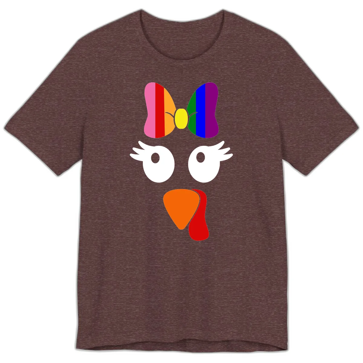 Rainbow Turkey Face Thanksgiving Design Premium T-Shirt in Heather Maroon