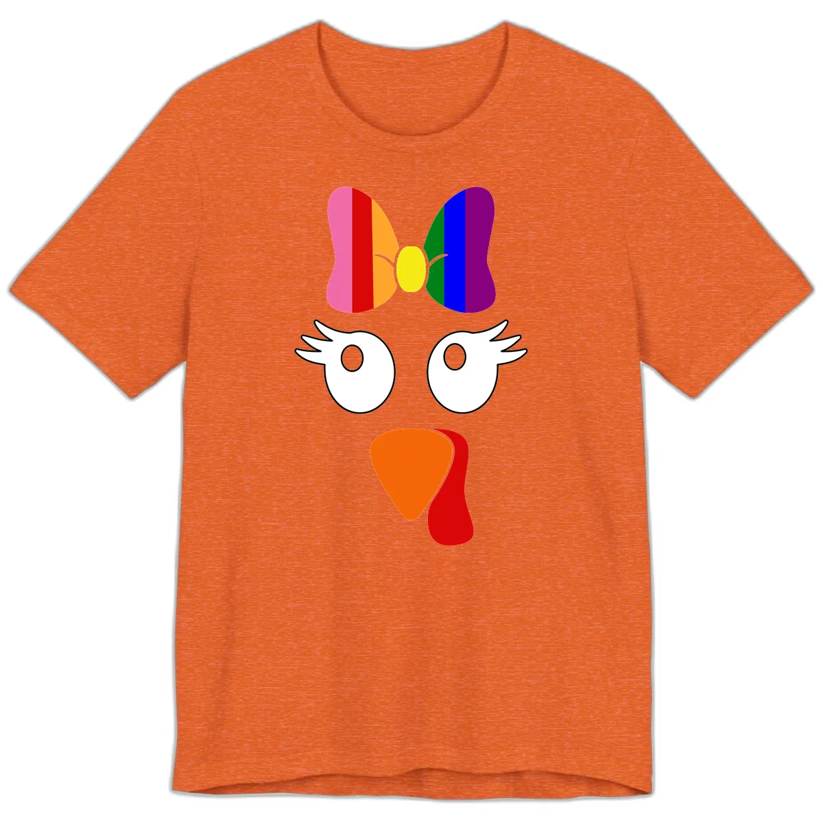Rainbow Turkey Face Thanksgiving Design Premium T-Shirt in Heather Orange
