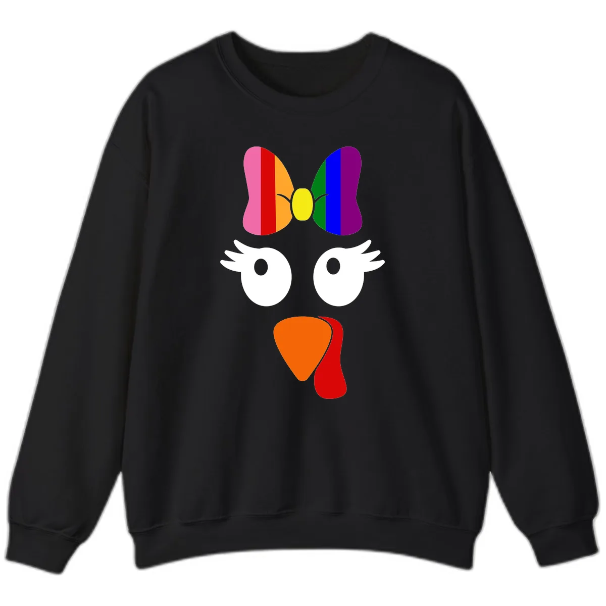 Rainbow Turkey Face Thanksgiving Design Sweatshirt in Black