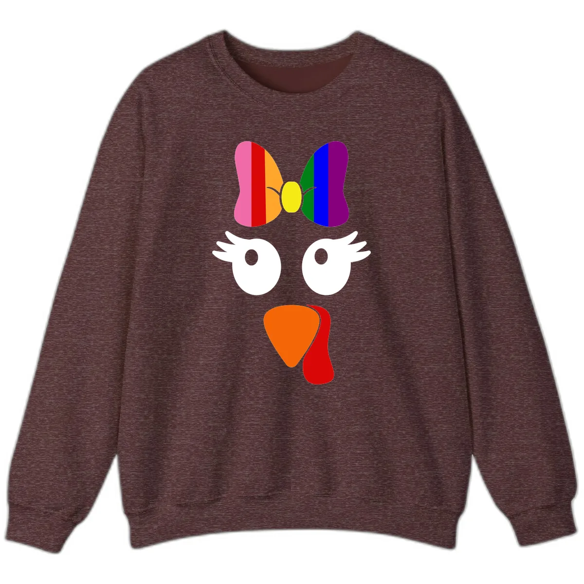 Rainbow Turkey Face Thanksgiving Design Sweatshirt in Heather Sport Dark Maroon
