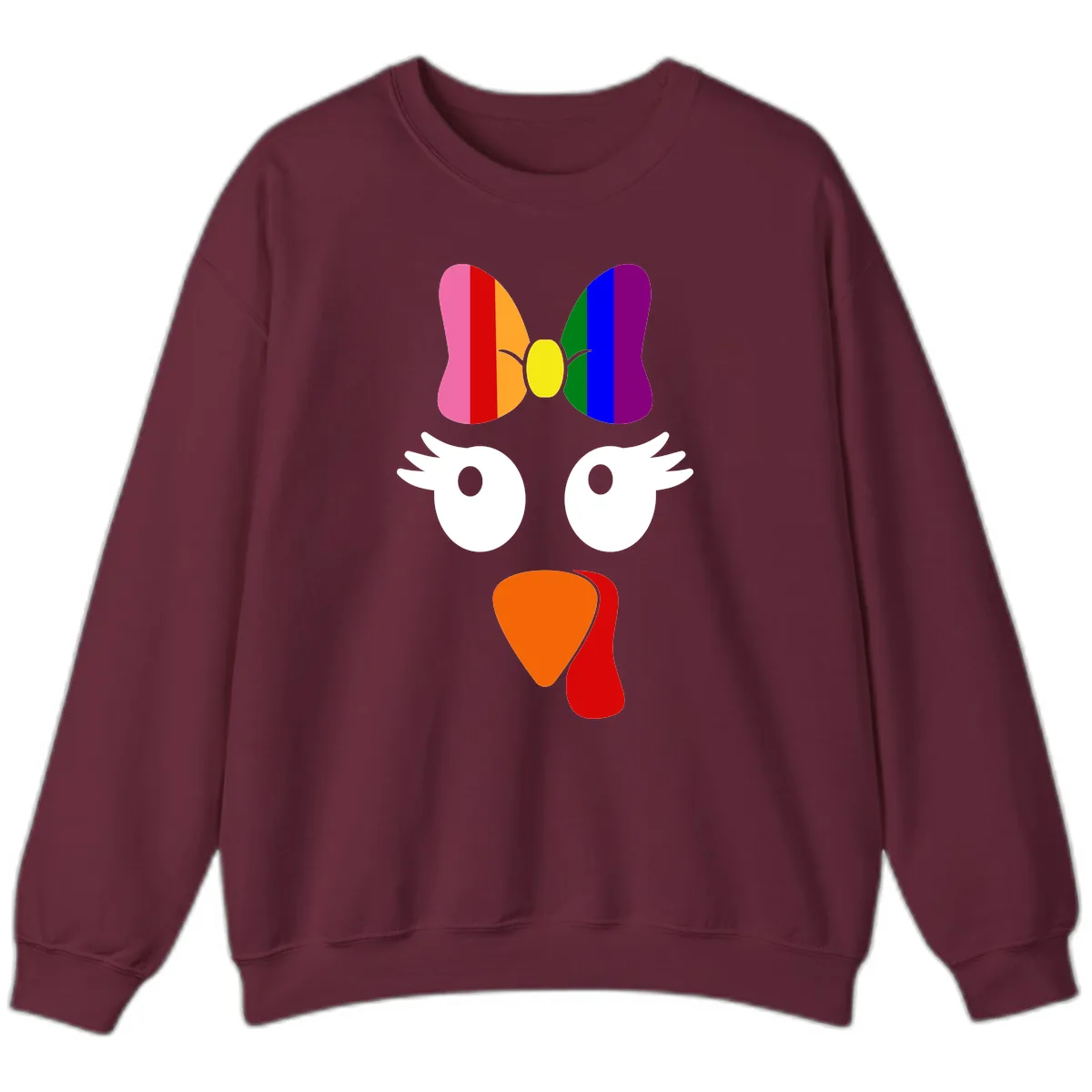 Rainbow Turkey Face Thanksgiving Design Sweatshirt in Maroon