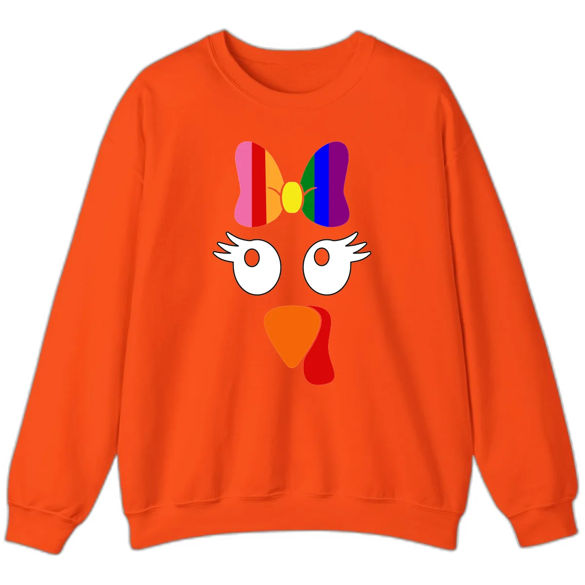 Rainbow Turkey Face Thanksgiving Design Sweatshirt in Orange