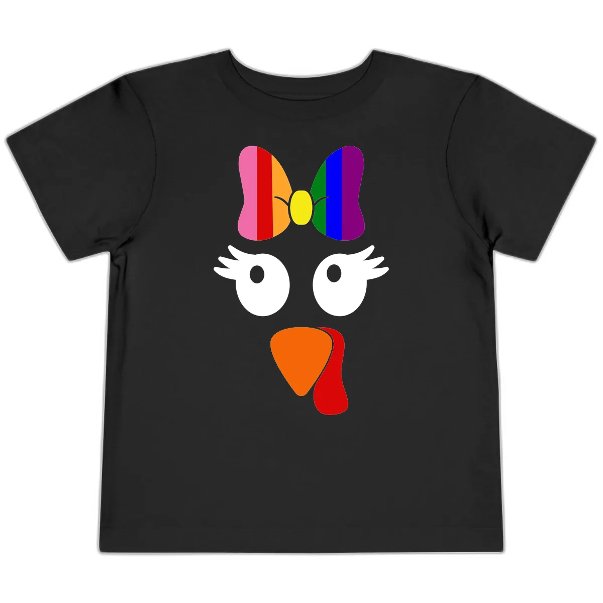 Rainbow Turkey Face Thanksgiving Design Toddler T-Shirt in Black