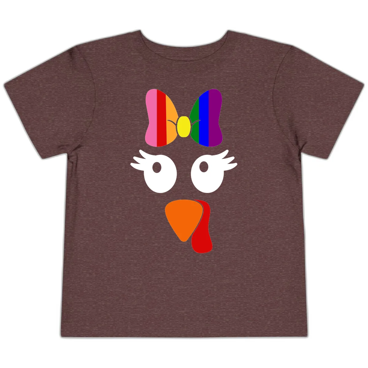 Rainbow Turkey Face Thanksgiving Design Toddler T-Shirt in Heather Maroon