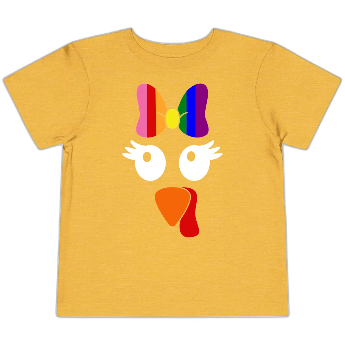 Rainbow Turkey Face Thanksgiving Design Toddler T-Shirt in Heather Yellow Gold