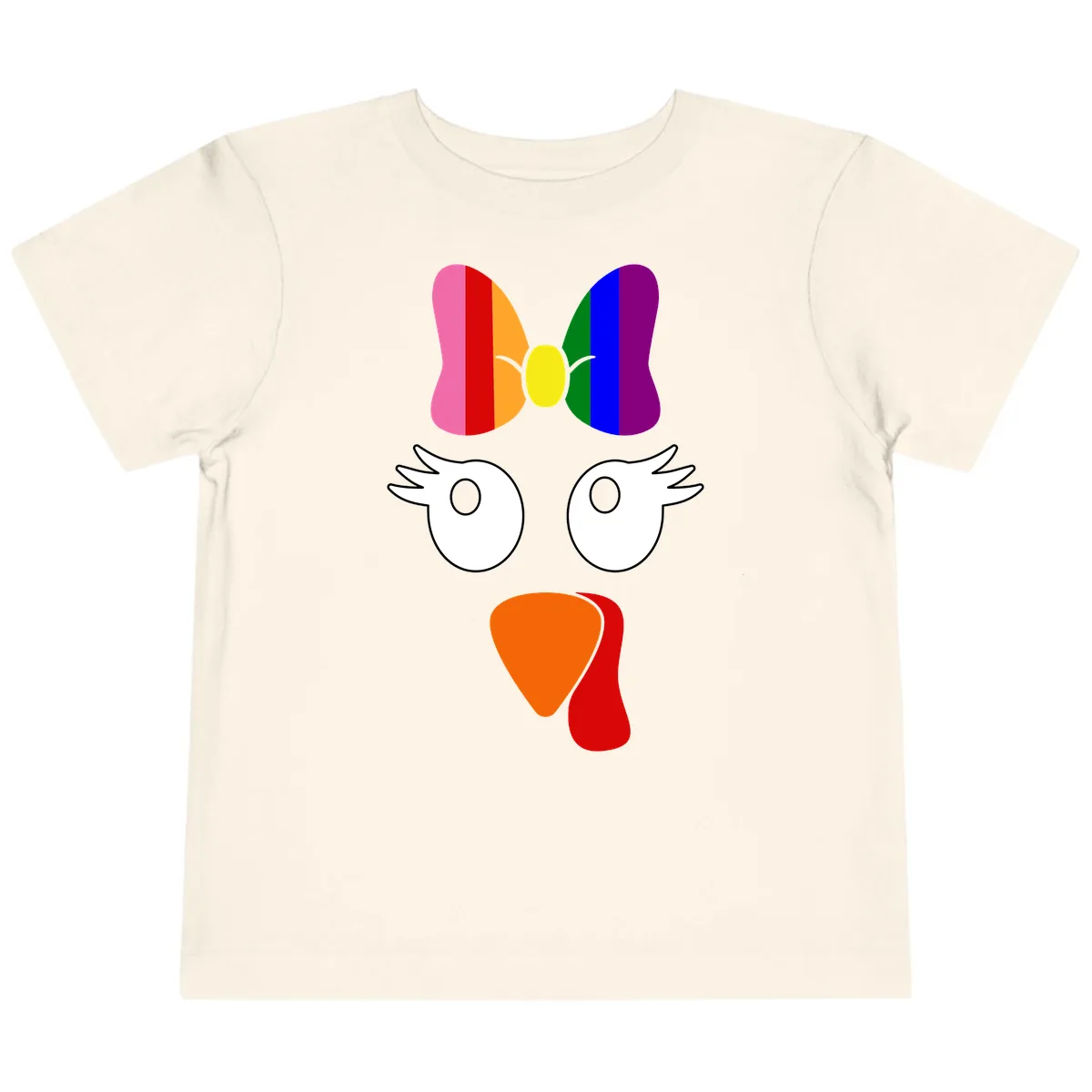 Rainbow Turkey Face Thanksgiving Design Toddler T-Shirt in Natural