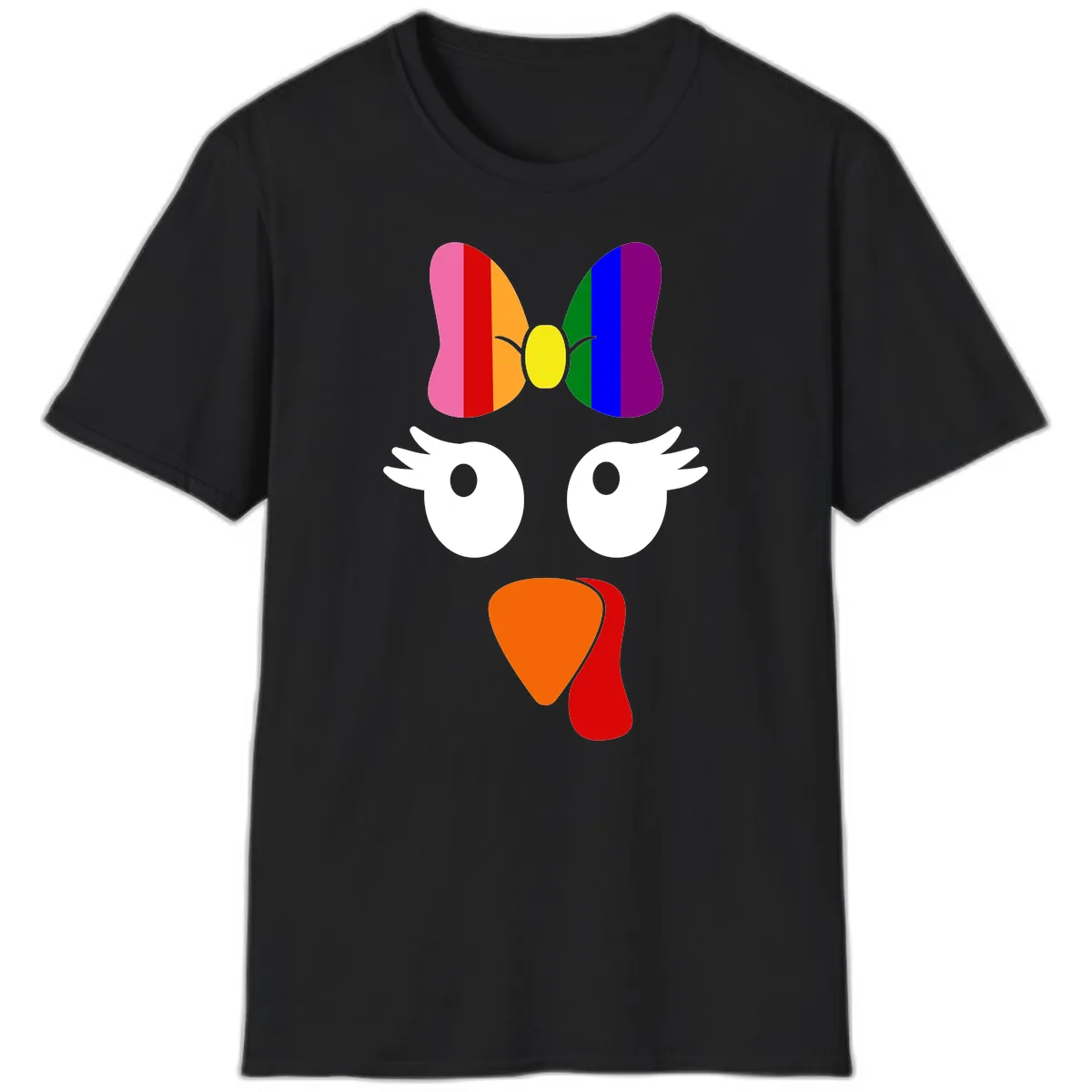 Rainbow Turkey Face Thanksgiving Design T-Shirt in Black