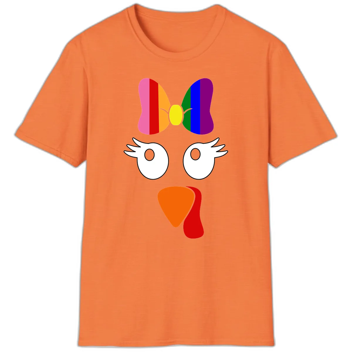 Rainbow Turkey Face Thanksgiving Design T-Shirt in Heather Orange