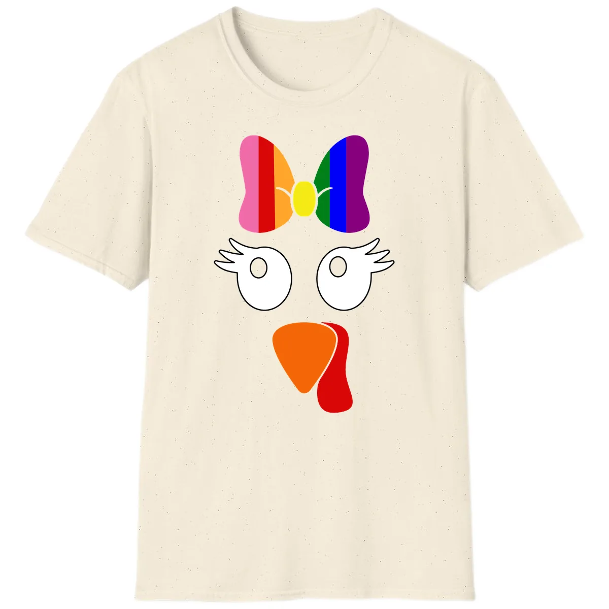 Rainbow Turkey Face Thanksgiving Design T-Shirt in Natural