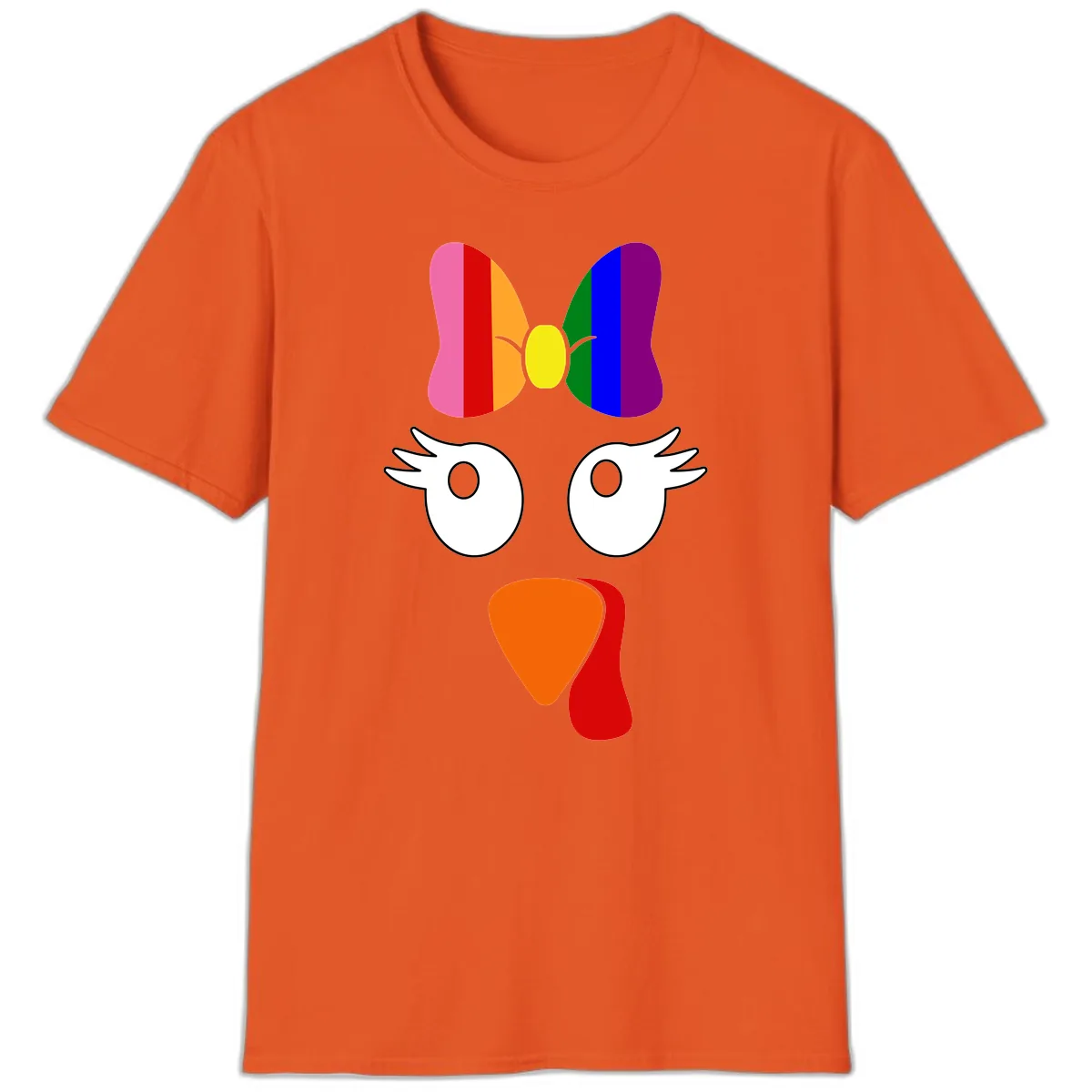 Rainbow Turkey Face Thanksgiving Design T-Shirt in Orange
