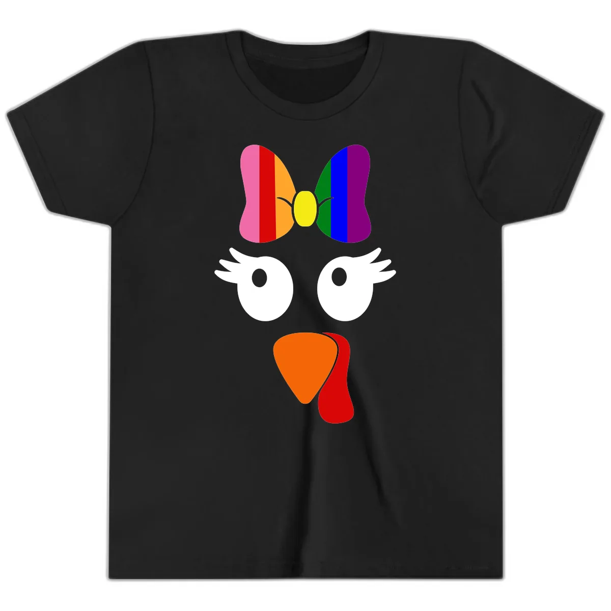 Rainbow Turkey Face Thanksgiving Design Youth T-Shirt in Black