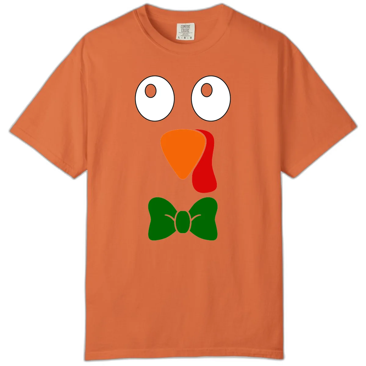 Cute Turkey Face With Bowtie Comfort Color in Burnt Orange