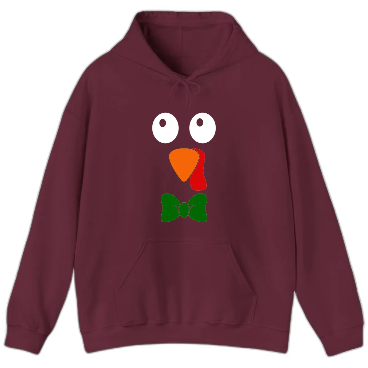 Cute Turkey Face With Bowtie Hoodie in Maroon