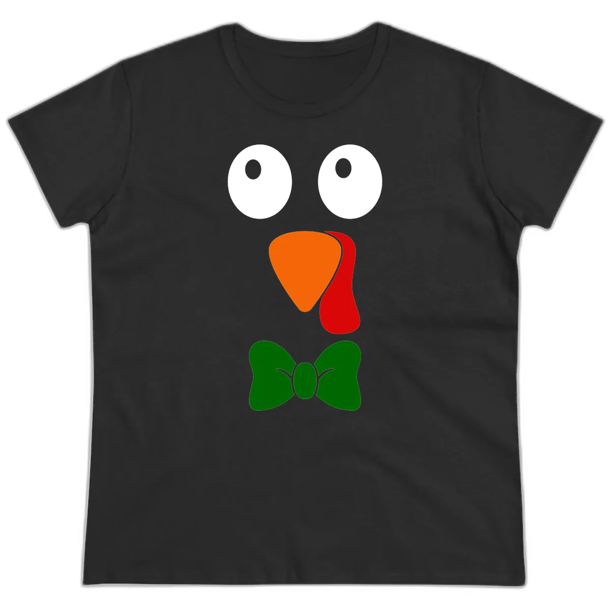 Cute Turkey Face With Bowtie Ladies Tee in Black