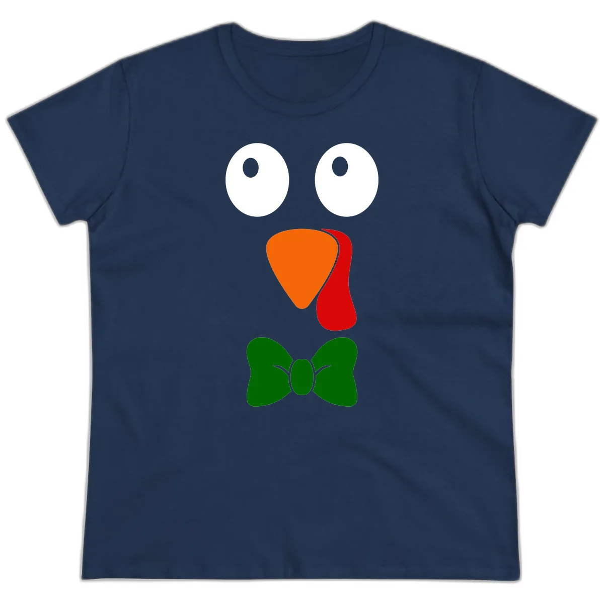 Cute Turkey Face With Bowtie Ladies Tee in Navy