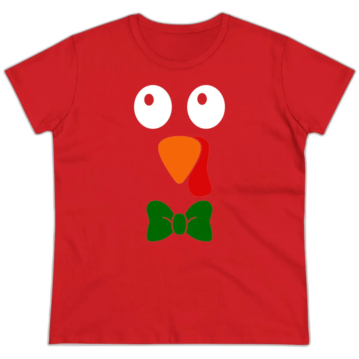 Cute Turkey Face With Bowtie Ladies Tee in Red