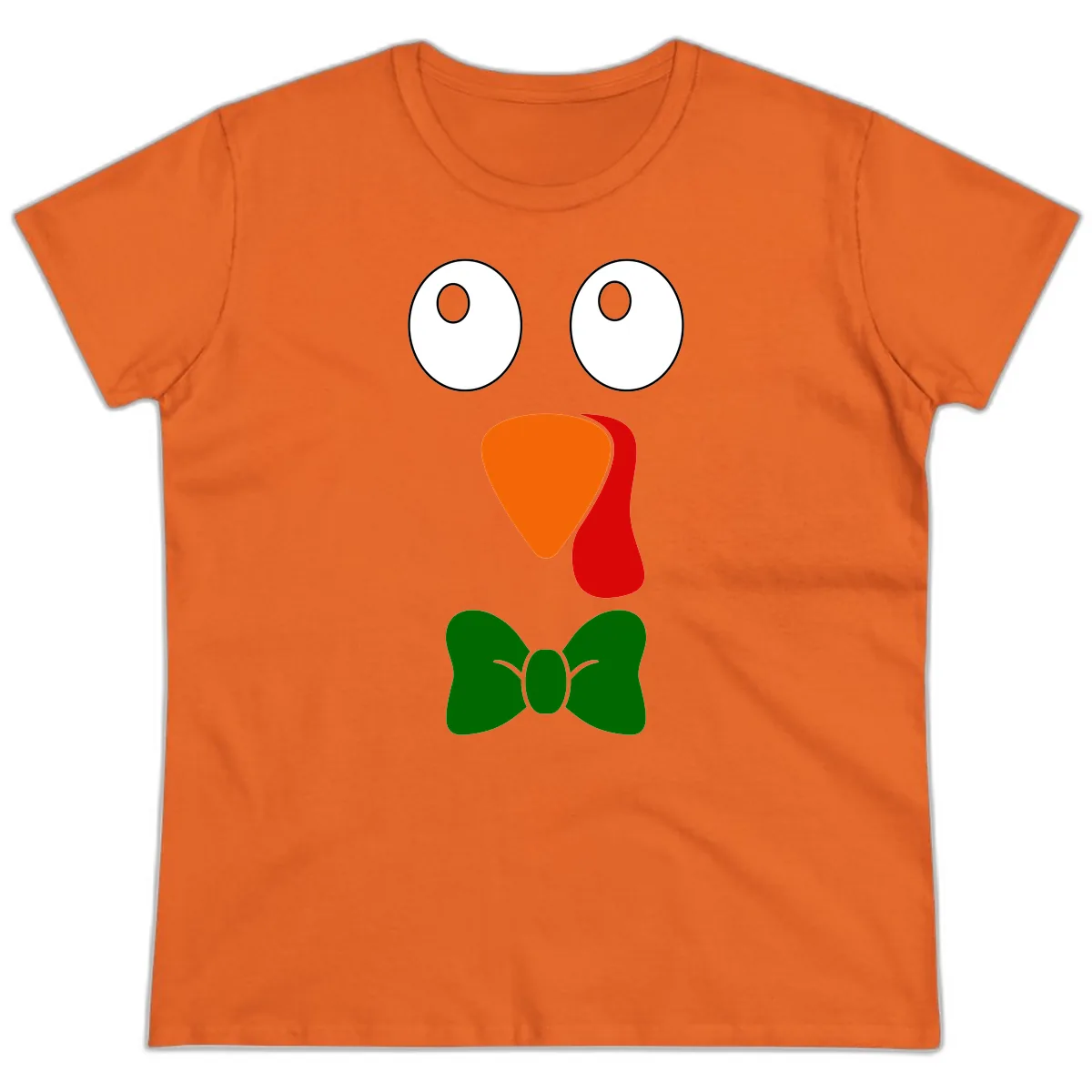 Cute Turkey Face With Bowtie Ladies Tee in Orange