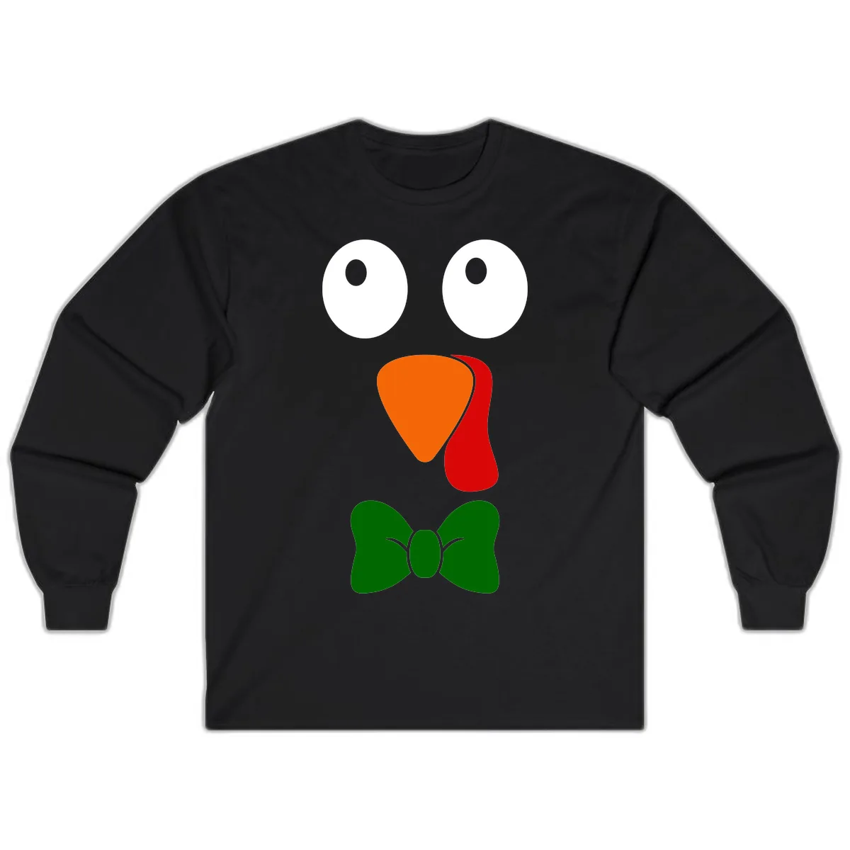 Cute Turkey Face With Bowtie Long Sleeve in Black