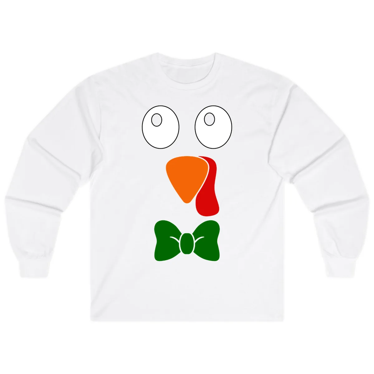 Cute Turkey Face With Bowtie Long Sleeve in White