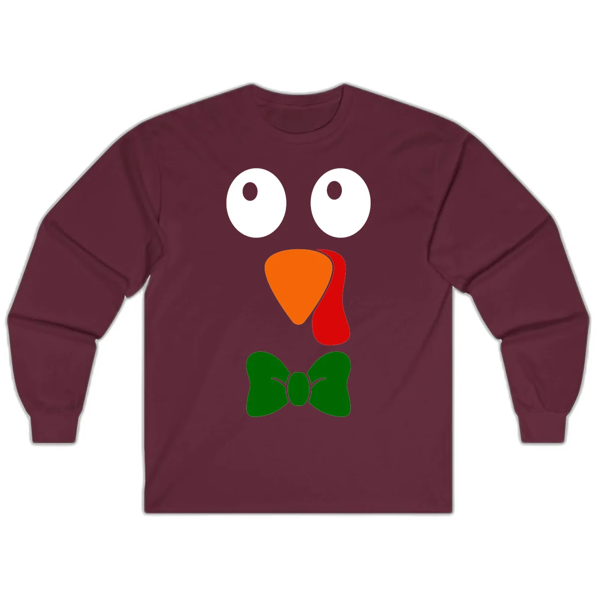 Cute Turkey Face With Bowtie Long Sleeve in Maroon