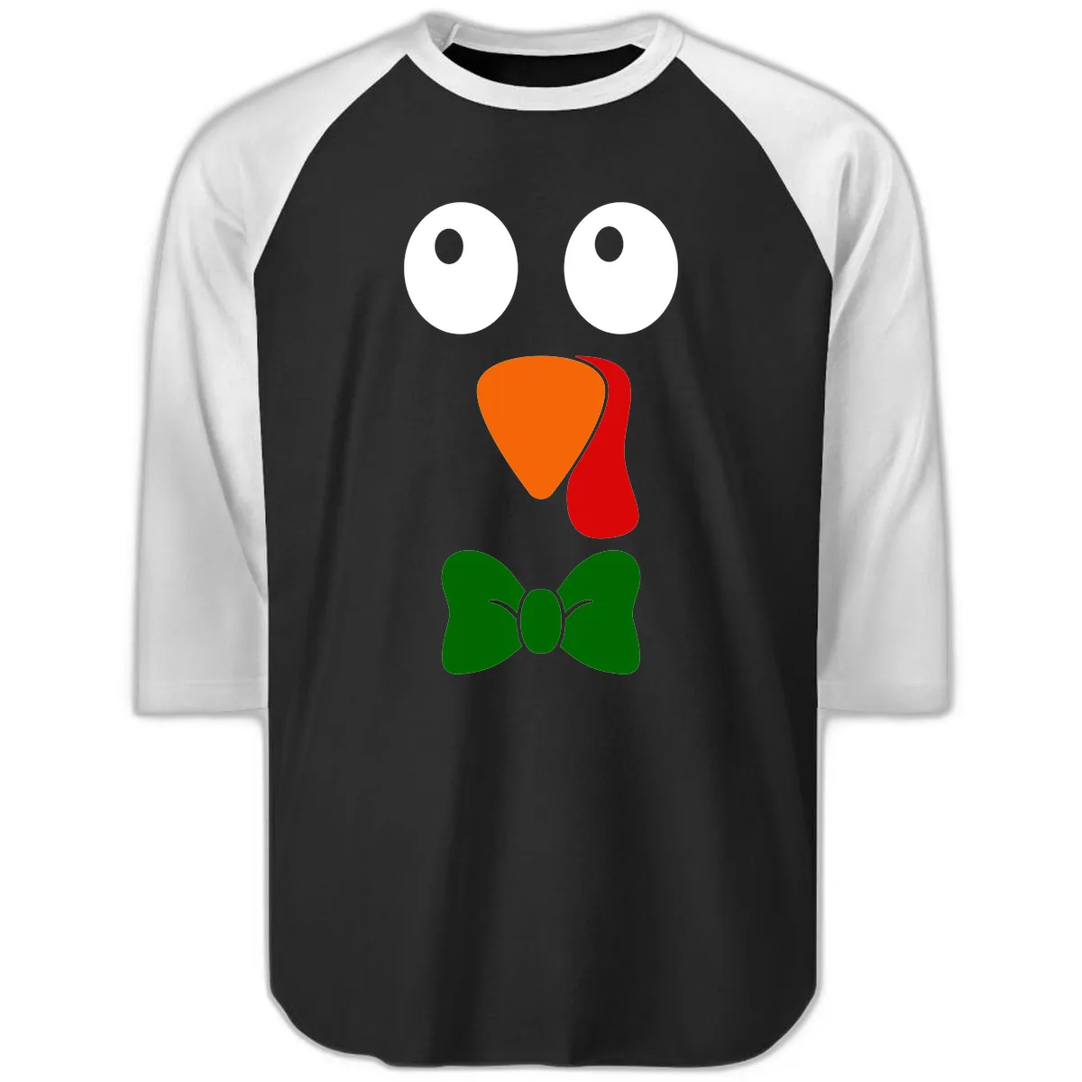 Cute Turkey Face With Bowtie Raglan 3/4 in Black White