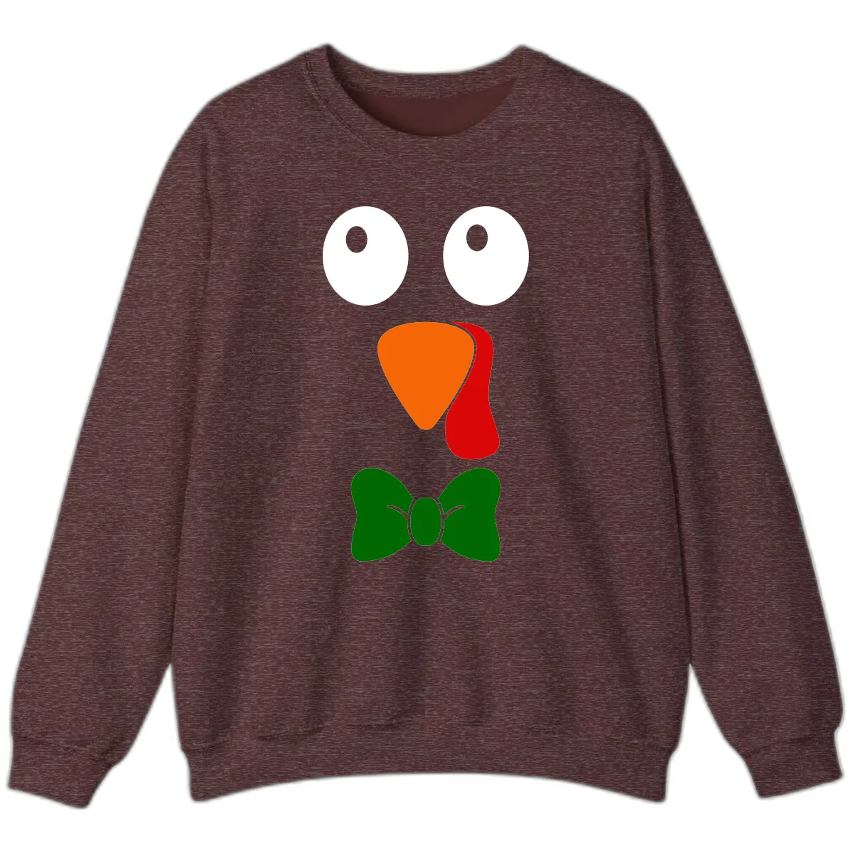 Cute Turkey Face With Bowtie Sweatshirt in Heather Sport Dark Maroon