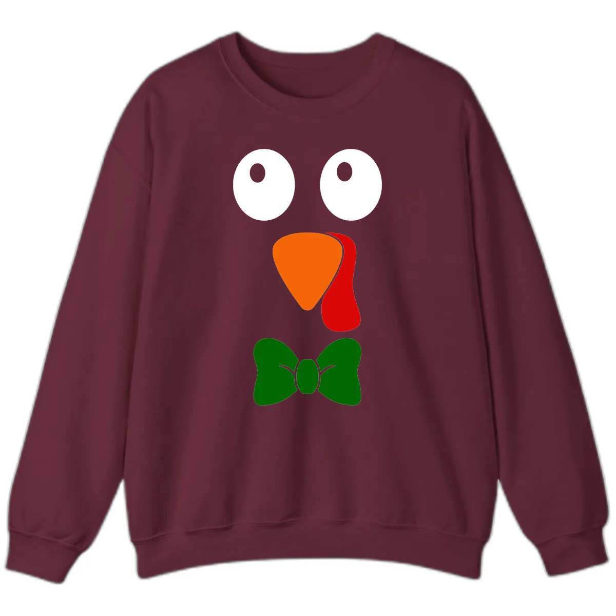 Cute Turkey Face With Bowtie Sweatshirt in Maroon