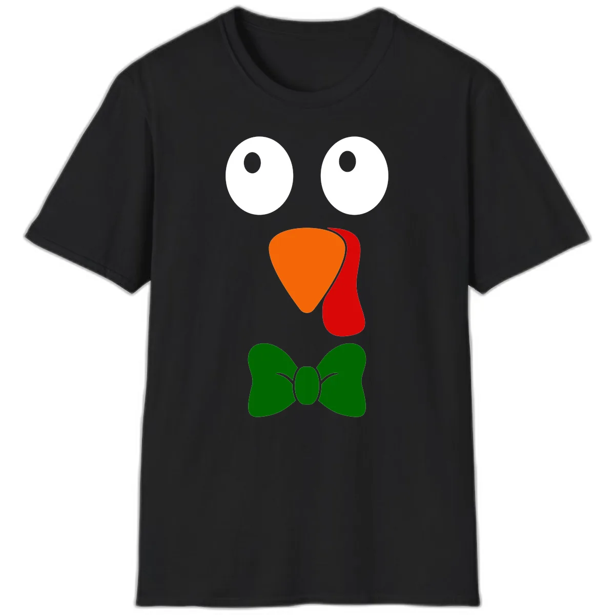 Cute Turkey Face With Bowtie T-Shirt in Black