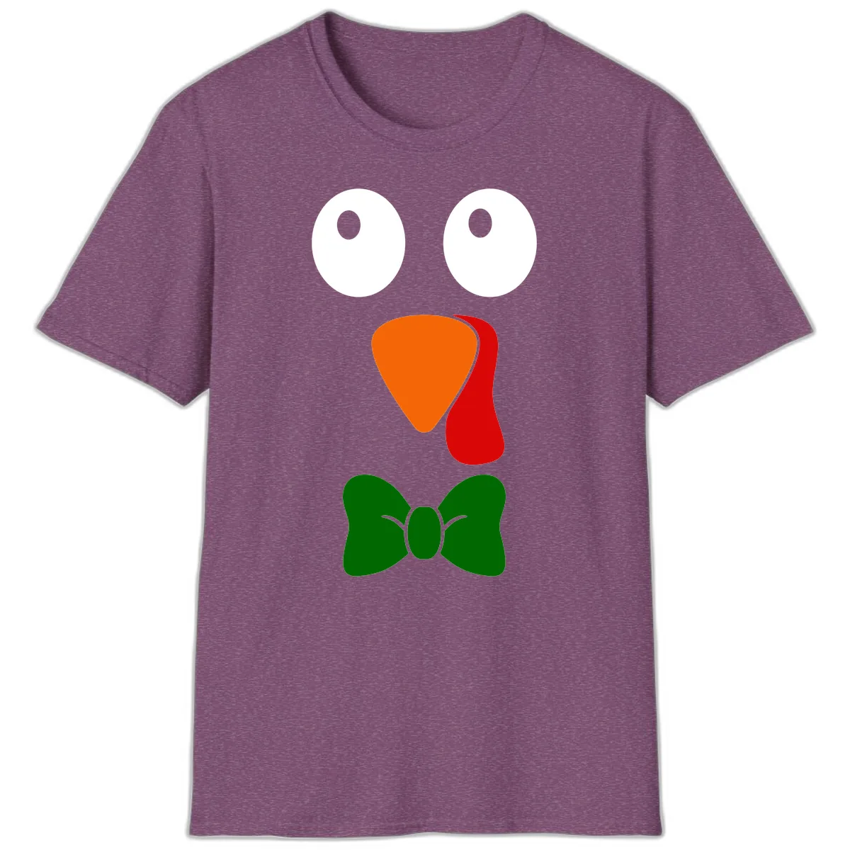 Cute Turkey Face With Bowtie T-Shirt in Heather Maroon