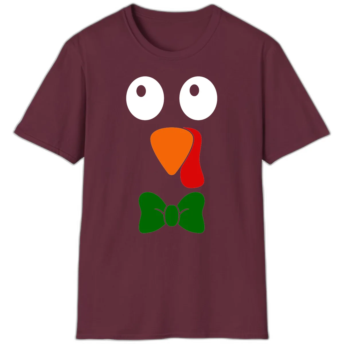 Cute Turkey Face With Bowtie T-Shirt in Maroon