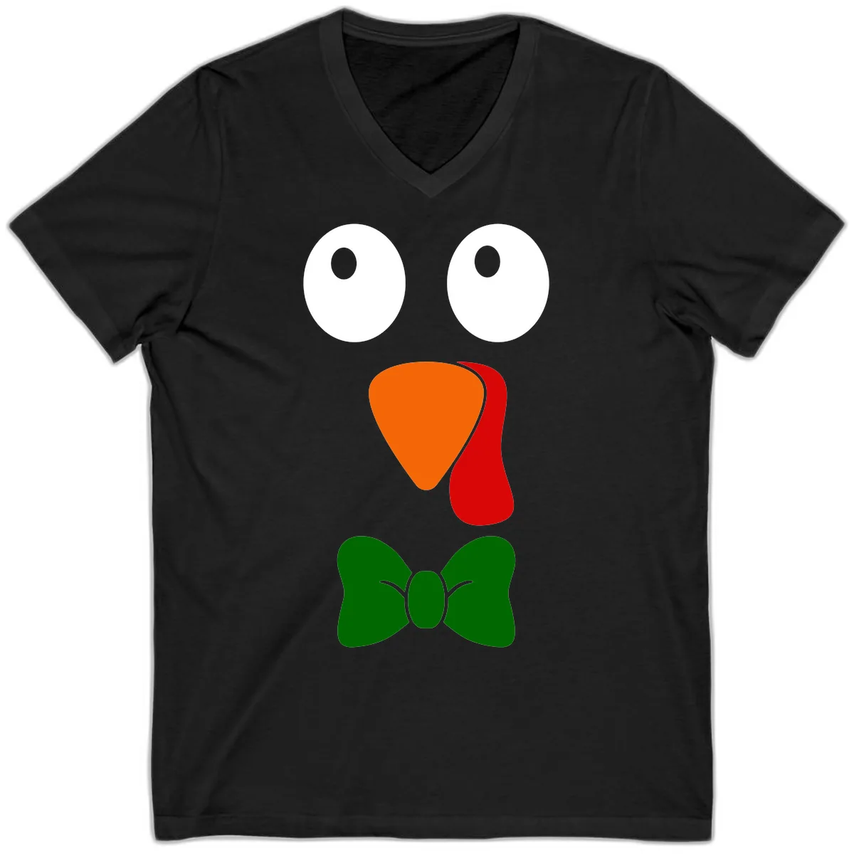 Cute Turkey Face With Bowtie V-Neck in Black