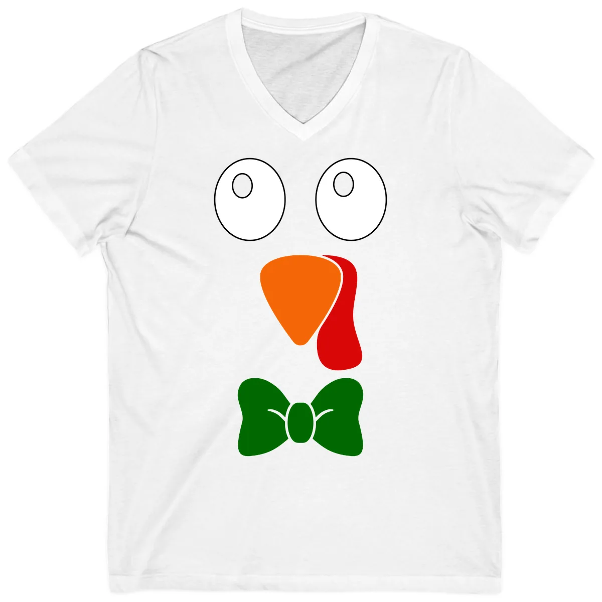Cute Turkey Face With Bowtie V-Neck in White