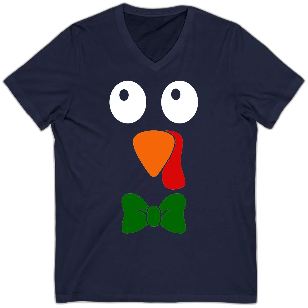 Cute Turkey Face With Bowtie V-Neck in Navy