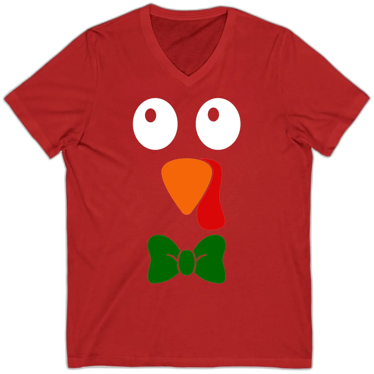 Cute Turkey Face With Bowtie V-Neck in Red