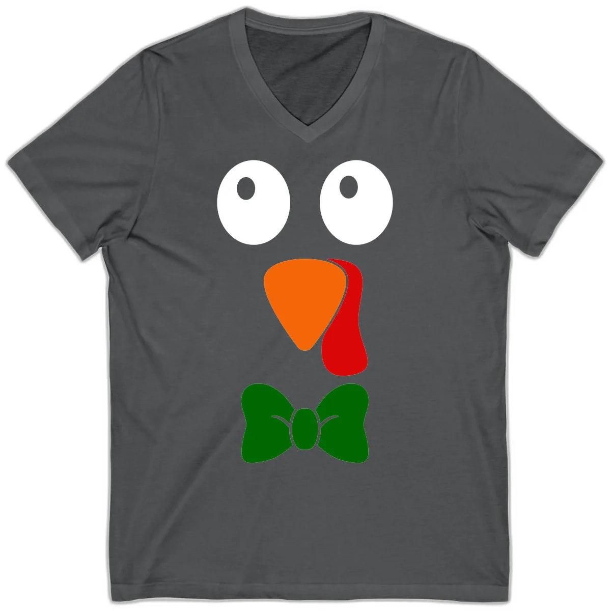 Cute Turkey Face With Bowtie V-Neck in Asphalt